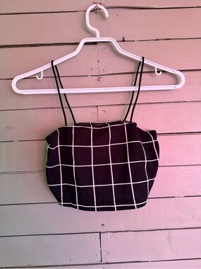 Zaful Black Grid Spaghetti Strap Crop Top